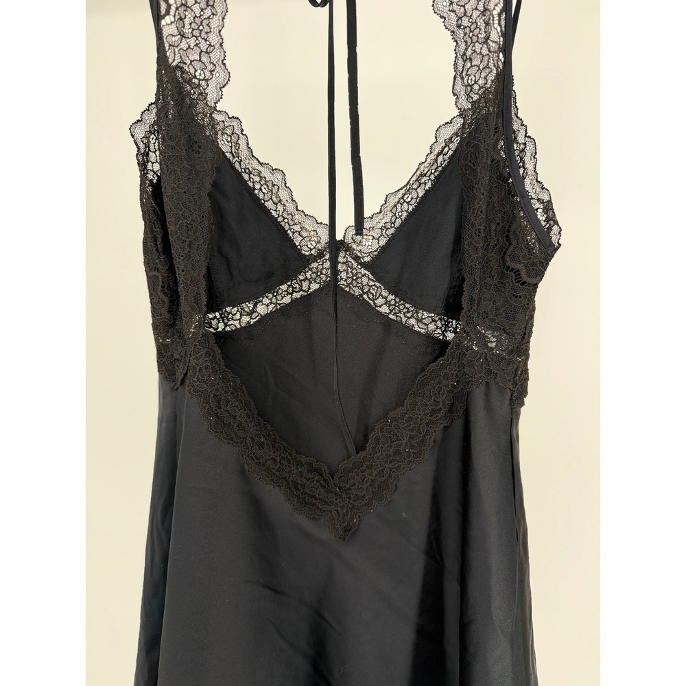 Victoria's Secret Black Satin Lace Trim Slip Dress Open Back Nightie Small - Picture 8 of 9